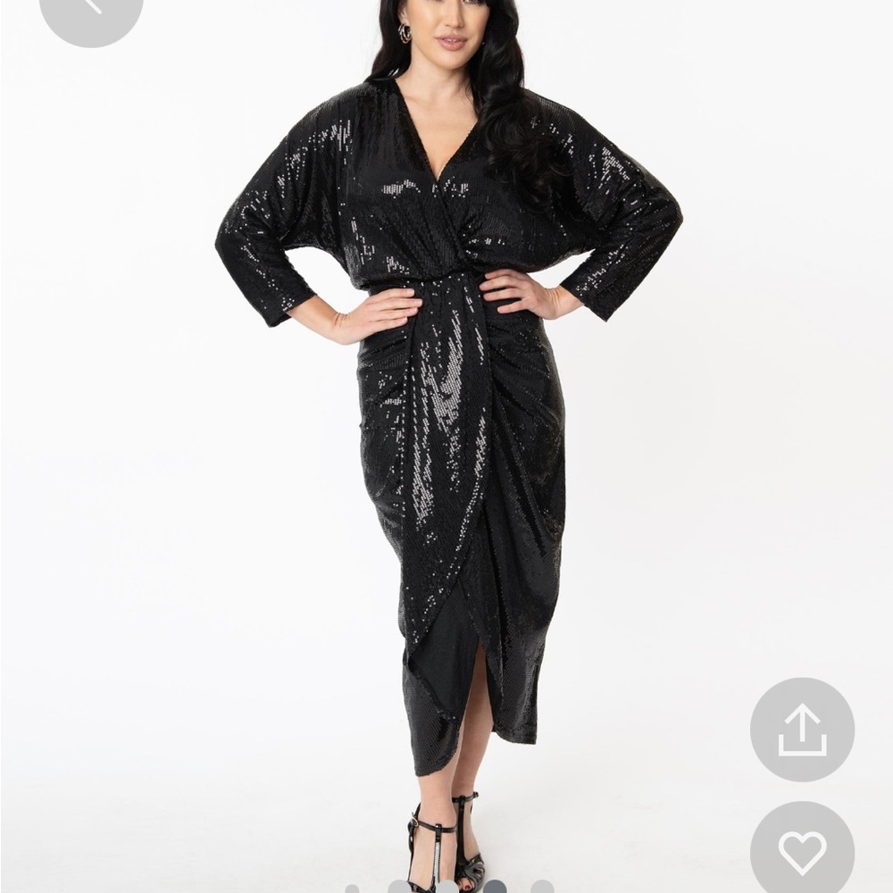 Unique Vintage sequined dress, twist front with tulip hem